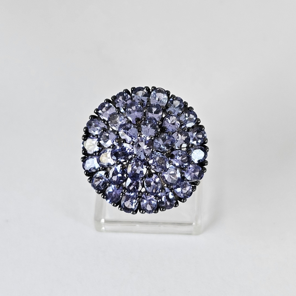 Natural Tanzanite Cluster Ring in Platinum over Sterling Silver Sz 6 - Picture 7 of 14